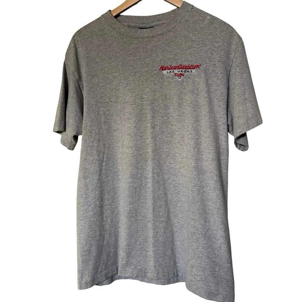 Vintage Harley Davidson T-Shirt M Medium Mens Top Gray Las Vegas Cafe Y2K USA